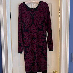 Felicity and Coco Red/Black Floral Print Bodycon Dress, Size Large, NWT